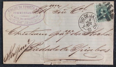 Sobrecarta completa com carimbo roxo oval de estabelecimento comercial porteada com Franquia Simples