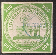 Telégrafos 200 Réis - T8 - algarismos redondos - usado - 700 ufs (catálogo 2019).