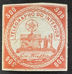 Telégrafos 500 réis - T9 - Algarismos redondos - 1800 Ufs (catálogo 2019).