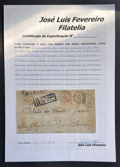 Brasil 1892 - Envelope registrado, circulado em 1892 no Rio de Janeiro, porteado com 3 selos Tintureiro 100 réis, sendo na internet