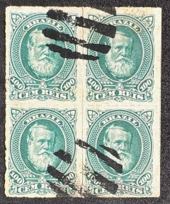 D. Pedro 100 Réis Barba Branca - Quadra usada - 600 Ufs.