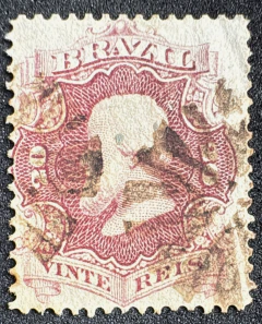 D. Pedro 20 Réis Barba Preta, usado, papel grosso - RHM 24G - 2000 Ufs (catálogo 2019), com certificado.