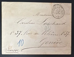 Franquia dupla do selo de 100 réis Cabecinha da Emissão Casa da Moeda circulada de Curitiba-PR em 11 de dezembro de 1889