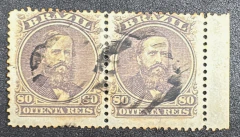 D. Pedro 80 Réis - Par horizontal com goma azul - 1000 Ufs (proporção).