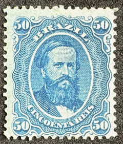 D. Pedro 50 Réis com goma azul - RHM 23 CF - totalmente azulado! 400 Ufs.