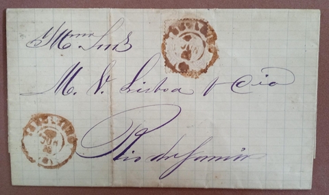 Sobrecarta completa de circulada de Tabuleiro/MG para o Rio de Janeiro em junho de 1888 porteada com