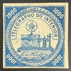 Telegrafo 1000 Réis azul - algarismos redondos (T10) - 5200 Ufs.