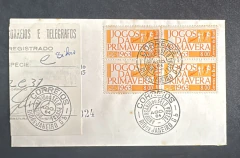 Brasil COmemorativos - Envelope Registrado, com quadra dos elos `Jogos da Primavera de 1963`, com ca