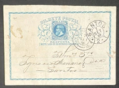 Bilhete Postal - BP 13 (resposta), circulado de São Paulo para Santos - BP13R - 2000 Ufs.
