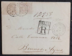 Franquia dupla do selo de 200 réis `CABEÇA GRANDE` Tipo 2 da Emissão `CASA DA MOEDA` sobre envelope registrado circulado