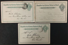 BP-68 - 3 bilhetes postais do tipo 2, todos enviados para São Paulo. Excelente conjunto para estudo