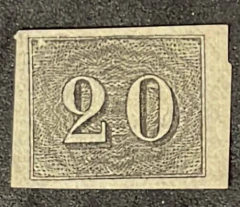 Numeral vertical 20 réis sem pigmento azul - Novo (360 Uf's)