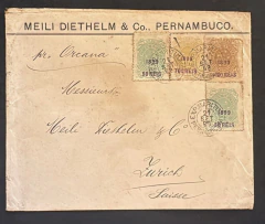 Envelope Comercial Enviado de Pernambuco para Suíça, Carimbo "EXP. MARÍTIMA", Porteado em 1900 réis com Selos da Série C