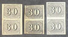Numeral Vertical 30 Réis - 3 Pares em diferentes tons - 375 Ufs.