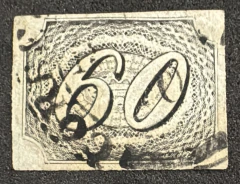 Brasil Império - Numeral Inclinado 60 réis, tipo I, sem pigmento azul - RHM 6 A SP - 4500 Ufs.