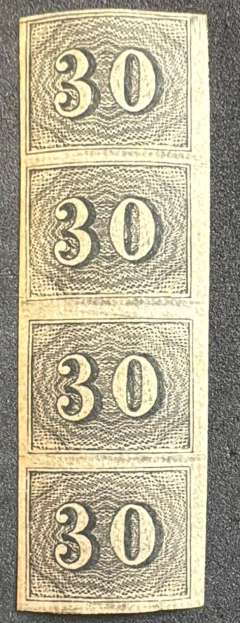 Numeral Vertical 30 Réis - Tira de 4 selos novos - 500 Ufs.