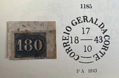 Numerais - Numeral 180 réis com pigmentos azuis, belas margens, sobre fragmento - 900 Ufs. - comprar online