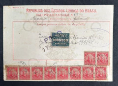 Vale Postal Nacional, mod. 3 VP, papel grosso, valor 100$000 réis (10 selos `próceres` de 100 réis)