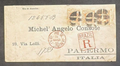 Envelope Comercial Registrado, Do Rio para Palermo (1883), Porteado com Terno do CABEÇA PEQUENA 200 RÉIS, 2º Porte Exter