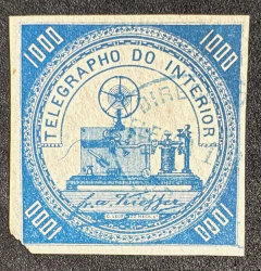 Telégrafo 1000 Réis, com carimbo no verso - RHM T3a - 850 Ufs - corte no canto inferior esquerdo.