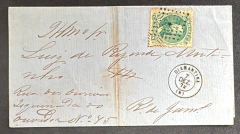 Sobrecarta enviada de Diamantina (1872) para o Rio de Janeiro com trânsito em Ouro Preto, carimbo mudo sobre o selo de 1