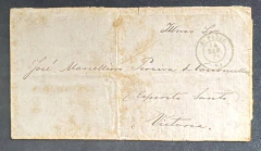 Carta enviada de S. Paulo (1867) para o Espirito Santo, Vitória com transito no Rio (Carimbo verde de trânsito) Recebeu