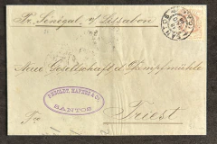 História Postal - Franquias Isoladas - Carta circulada de Santos para Trieste (então parte do Impéri