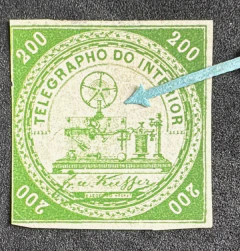 Telégrafo 200 Réis, algarismos redondos, novo - Variedade "sem o fio do telégrafo"- 1800 Ufs