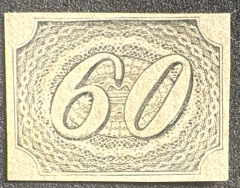 Numeral Inclinado 60 Réis, tipoII, em papel do "Olho de Boi", novo, com certificado - RHM 6D - 3000 Ufs.