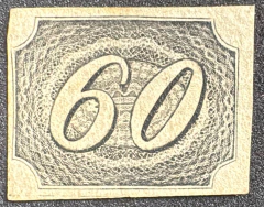 Numeral Inclinado 60 Réis, tipo I, novo, com ceritificado, em papel do "Olho de Boi" - RHM 6C - 3000 Ufs.