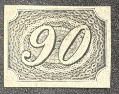 Numeral Inclinado 90 Réis, novo, papel fino, sem pigmentos azuis. Com certificado - RHM 7A SP - 7500 Ufs.