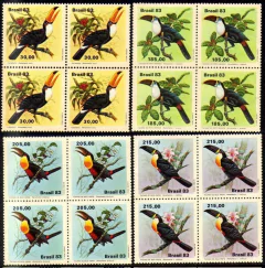 Brasil C 1321/24 Passaros Tucanos Quadras 1983 Nnn