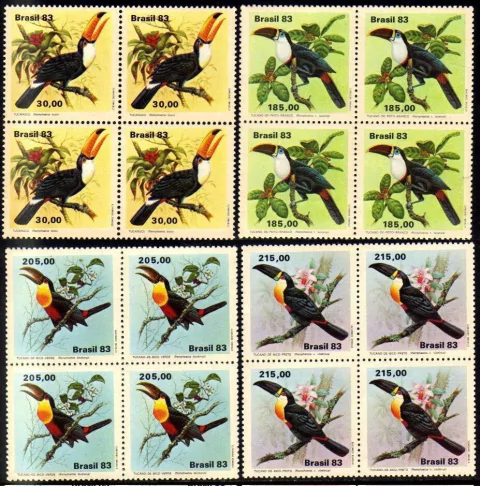 Brasil C 1321/24 Passaros Tucanos Quadras 1983 Nnn