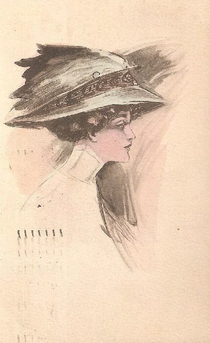 16857 Cartão Postal Antigo Mulher Chapéu