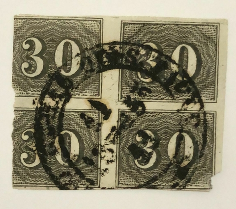 Brasil Nº 13 Numeral vertical 30 réis quadra com carimbo CORREIO DE SANTOS U.