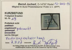 Brasil Nº 19 Numeral 10 réis azul com certificado U. - comprar online