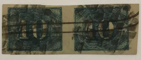 Brasil Nº 19 Numeral 10 réis azul escuro Par com certificado U.