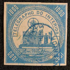 Brasil telégrafo (T-3) 1000 réis azul claro com carimbo no verso U