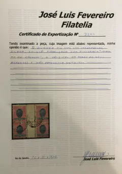 Brasil Madrugada 10 réis (RHM 107B) quadra interpanô com filigrana com certificado U. - comprar online