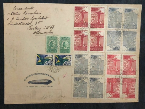 Brasil A Icônica Carta do Haloween Envelope circulado do Rio de Janeiro para a Alemanha contendo 4 quadras do PACELLI, sendo 1 x C-78, 2 x C-79A e 1x C 78A. Mais de 6000ufs só de selos!! Data 31/10/1934.