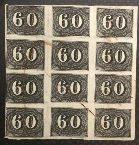 Brasil numeral vertical 60 réis bloco de 12 selos U