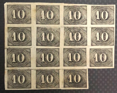 Brasil Numeral vertical 10 réis bloco de 15 selos N