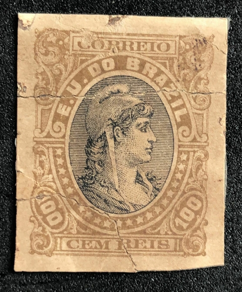 Brasil Ensaio de Tintureiro bicolor 100 réis papel cartão.