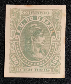 Brasil Ensaio de Tintureiro Unicolor 100 réis papel médio-grosso.