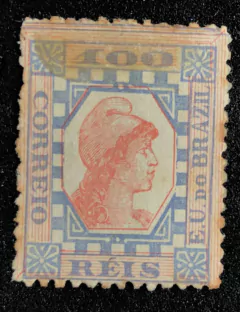 Brasil (79M) Tintureiro 100 réis com variedade efígie (vermelho) no verso NN - comprar online
