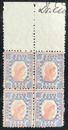 Brasil (79N) Tintureiro 100 réis quadra com variedade com quadro no verso margem de folha NN - comprar online