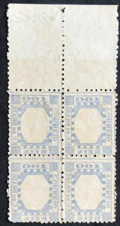 Brasil (79N) Tintureiro 100 réis quadra com variedade com quadro no verso margem de folha NN