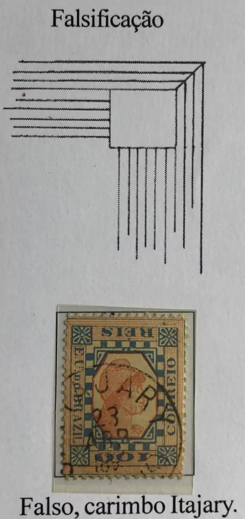 Brasil Falso Tintureiro 100 réis com variedade quadro invertido com carimbo Itajary