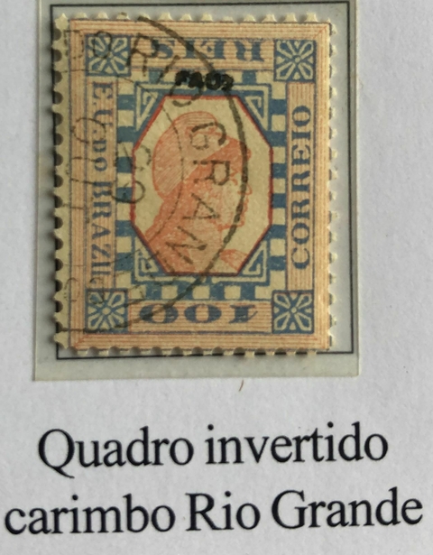 Brasil Falso Tintureiro 100 réis com variedade quadro invertido com carimbo Rio Grande.