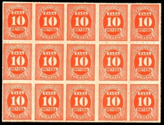 Brasil taxas X- 10 Numeral Coloridos Bloco de 15 selos NN